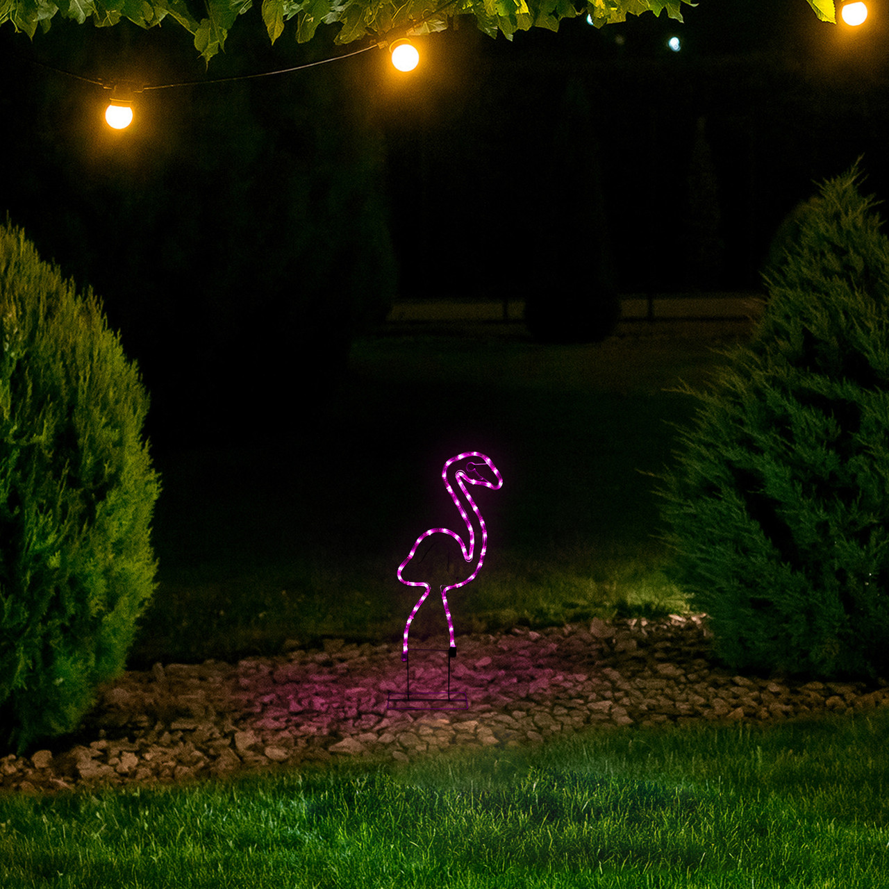 LED Rope Lighted Flamingo Silhouette Outdoor Decoration - 24